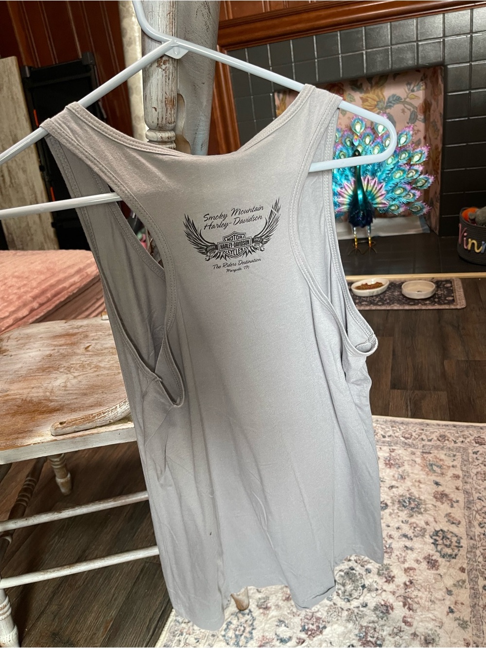 Harley-Davidson Gray Tank with Blue Snake & Orange Floral Logo - Picture 2 of 2